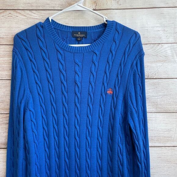 BROOKS BROTHERS SUPIMA COTTON CABLE KNIT SWEATER IN BLUE - Picture 2 of 5